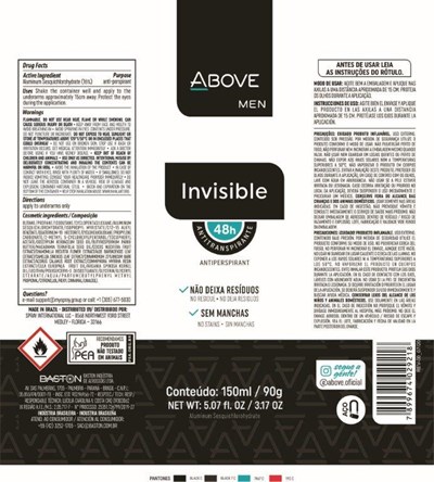 Antitranspirante Above Invisible Masculino 150ml   Ficha